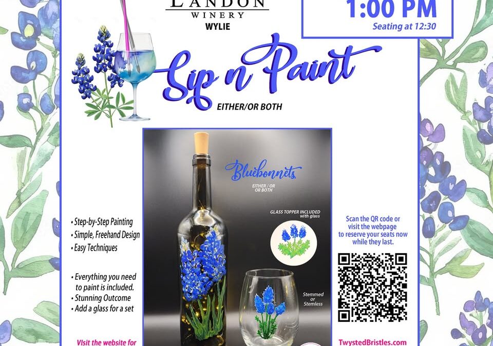 Bluebonnets Bottle or Glass Painting Wylie